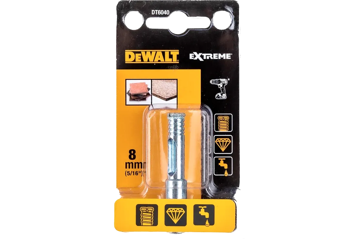 Сверло п/стеклу, керамике алм.трубч.EXTREME, 8мм DT6040 DeWalt