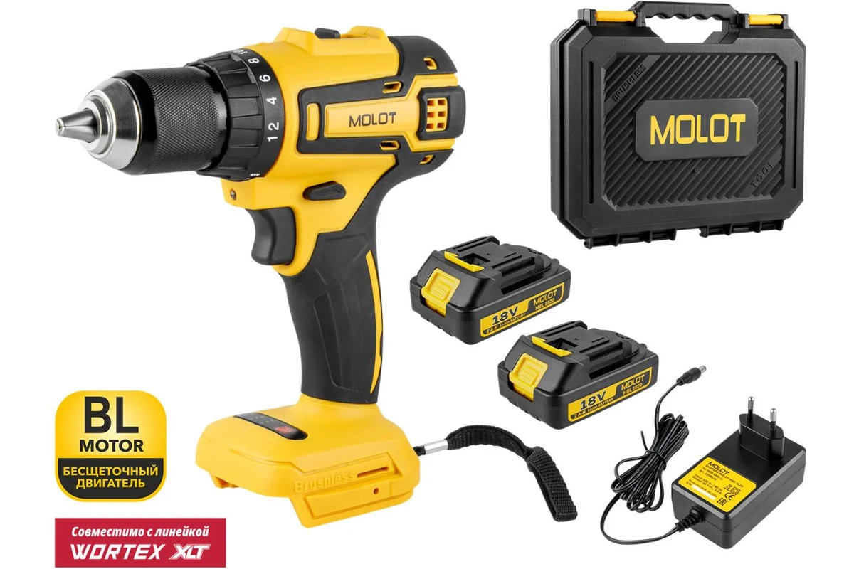 Акк. дрель шуруповерт 18В MBD 1820 Li в чем. MOLOT 1335569