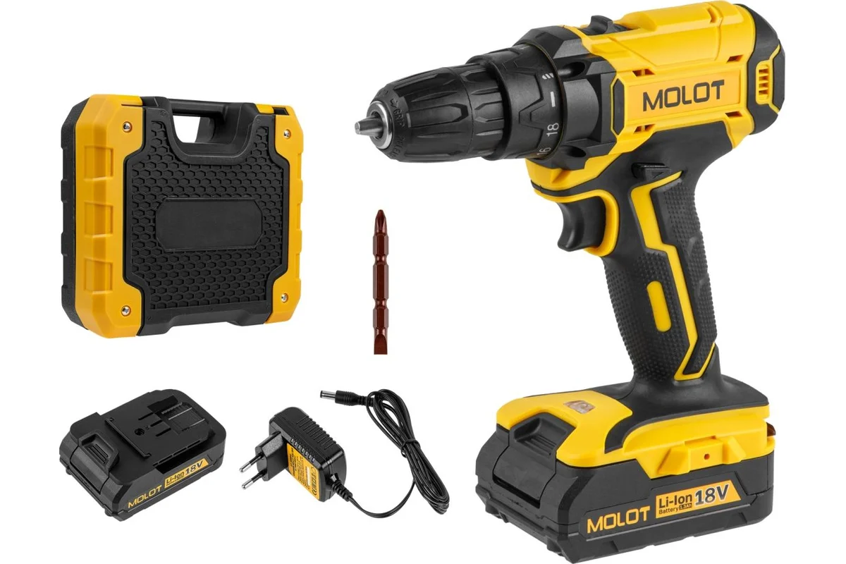 Акк. дрель шуруповерт 18В MBD 1815 Li в чем. MOLOT 1335504
