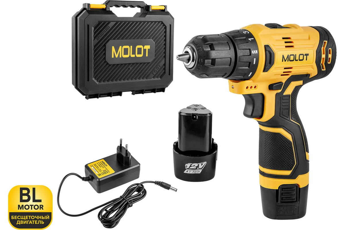 Акк. дрель шуруповерт 12В MBD 1213 Dli в чем. MOLOT 1335567