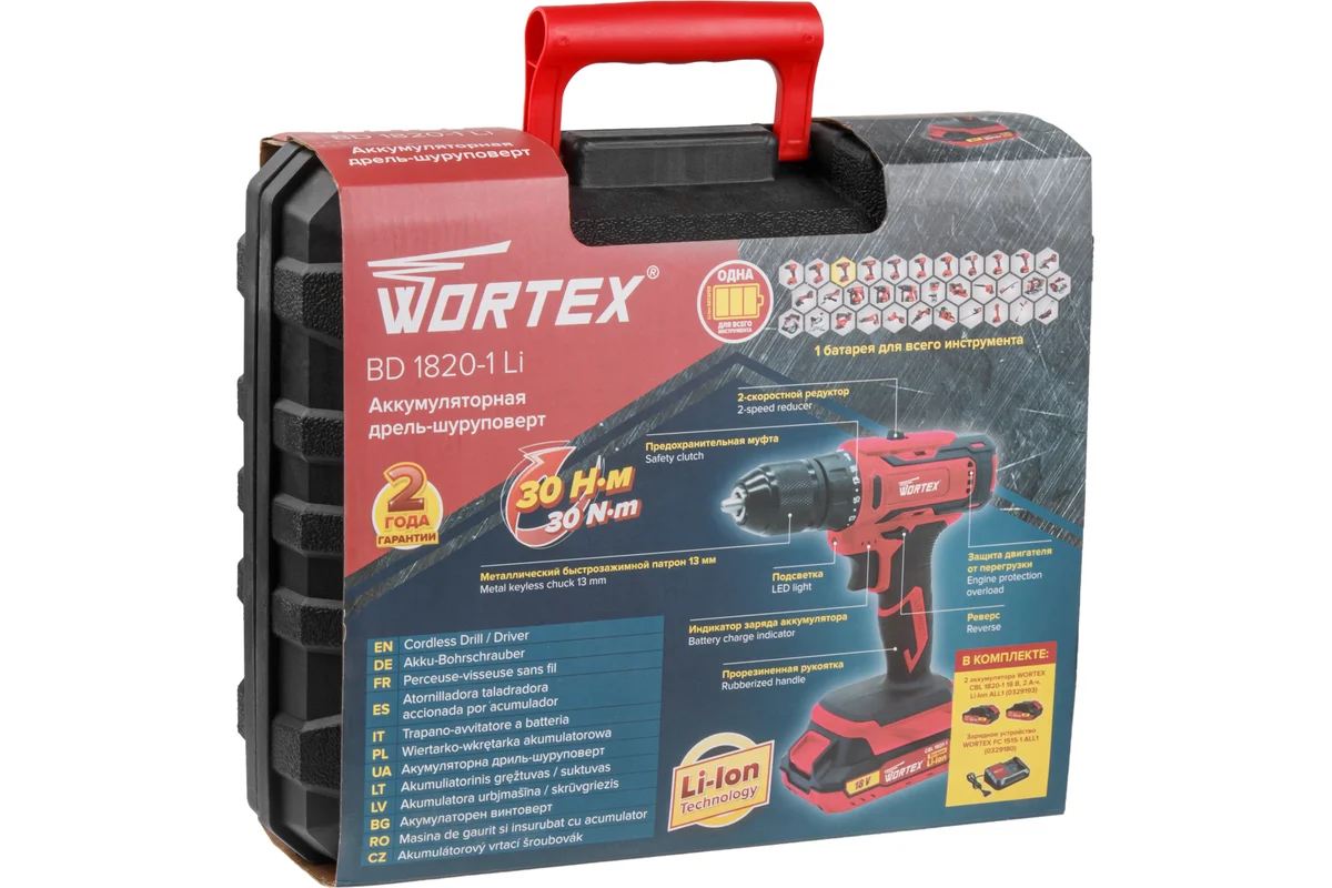 Акк. дрель шуруповерт 18В BD 1820-1 Li в чем. ALL1 WORTEX 0329209