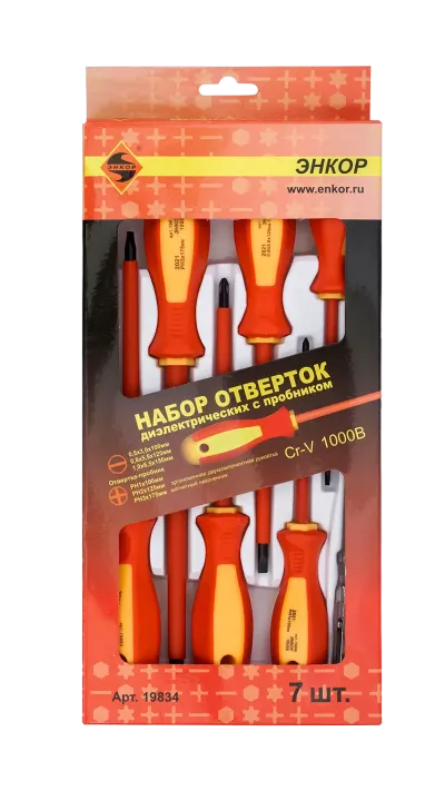 Набор отверток диэлектрических с пробником 6шт. ЭНКОР (19834)