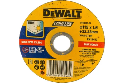 Диск отрезной по металлу 115x22.2x1.6мм,тип41 DT43905-QZ DeWALT высокий ресурс
