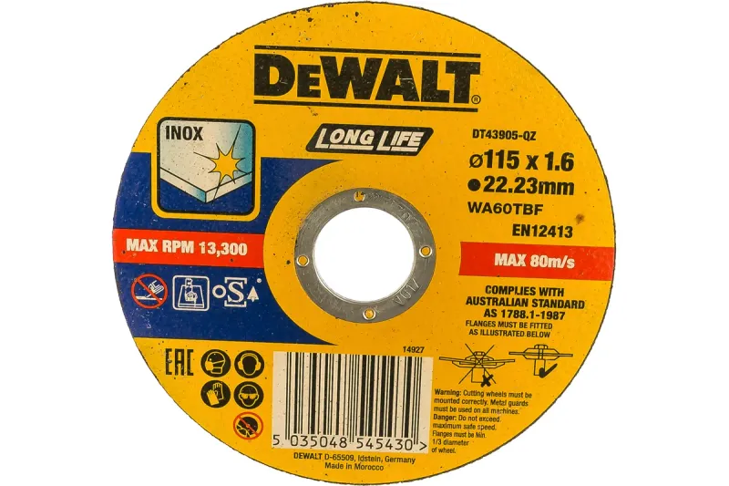 Диск отрезной по металлу 115x22.2x1.6мм,тип41 DT43905-QZ DeWALT высокий ресурс