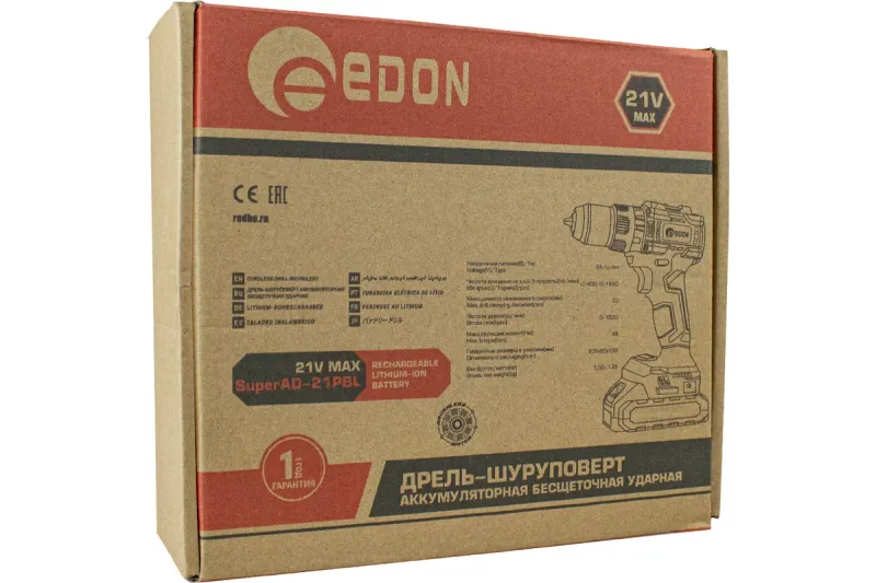 Акк. дрель шуруповерт 21В Super AD-21PBL Edon 30469